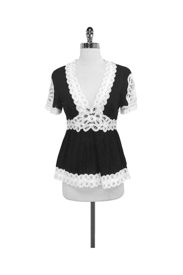 Current Boutique-Catherine Malandrino - Black & White Cotton Crochet Top Sz 4