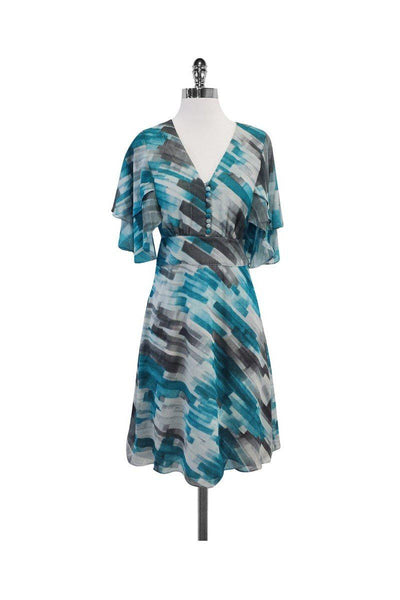 Current Boutique-Catherine Malandrino - Blue & Grey Silk Print Dress Sz 0