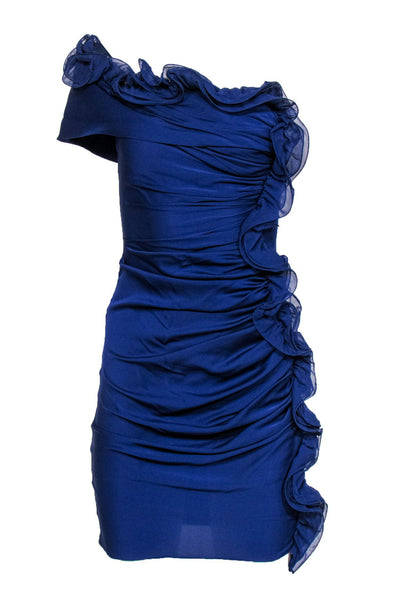 Current Boutique-Catherine Malandrino - Blue Ruffle One-Shoulder Fitted Dress Sz 2