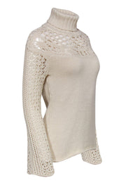 Current Boutique-Catherine Malandrino - Cream Crochet Wool Knit Turtleneck Sweater Sz M