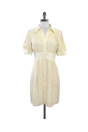 Current Boutique-Catherine Malandrino - Cream Silk Pleated Short Sleeve Dress Sz 6