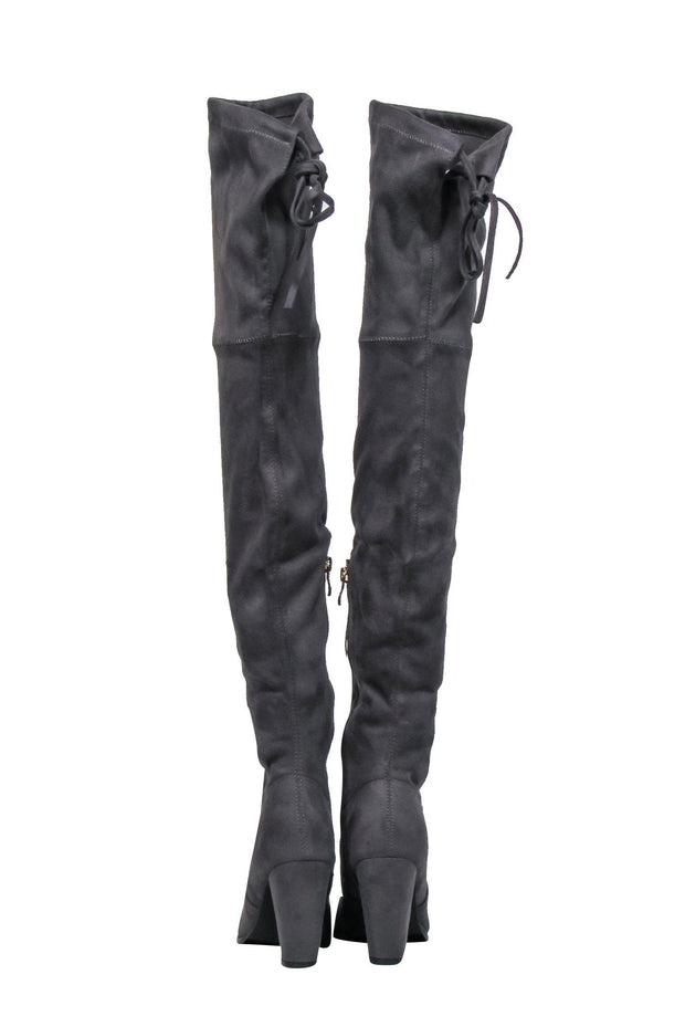Current Boutique-Catherine Malandrino - Dark Grey Faux Suede Heeled Over-the-Knee Boots Sz 6