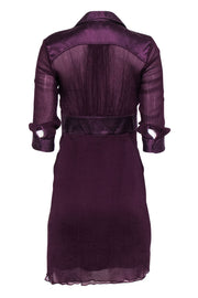 Current Boutique-Catherine Malandrino - Plum Micro-Pleated Silk Belted Shirt Dress Sz 0