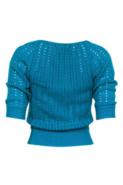 Current Boutique-Catherine Malandrino - Teal Knit Quarter Sleeve Cropped Button-Up Cashmere Cardigan Sz P