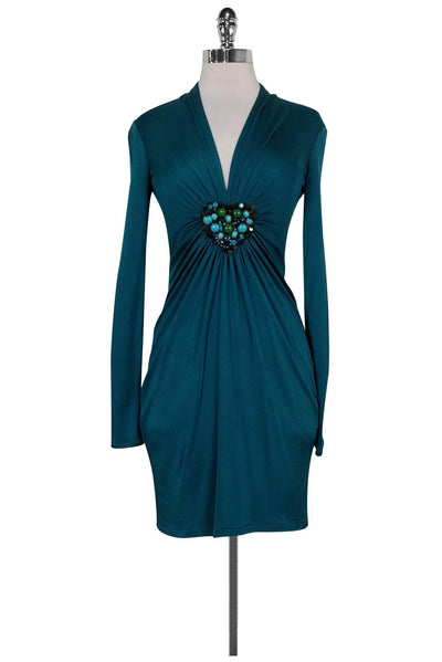 Current Boutique-Catherine Malandrino - Teal Silk Long Sleeve Dress Sz P