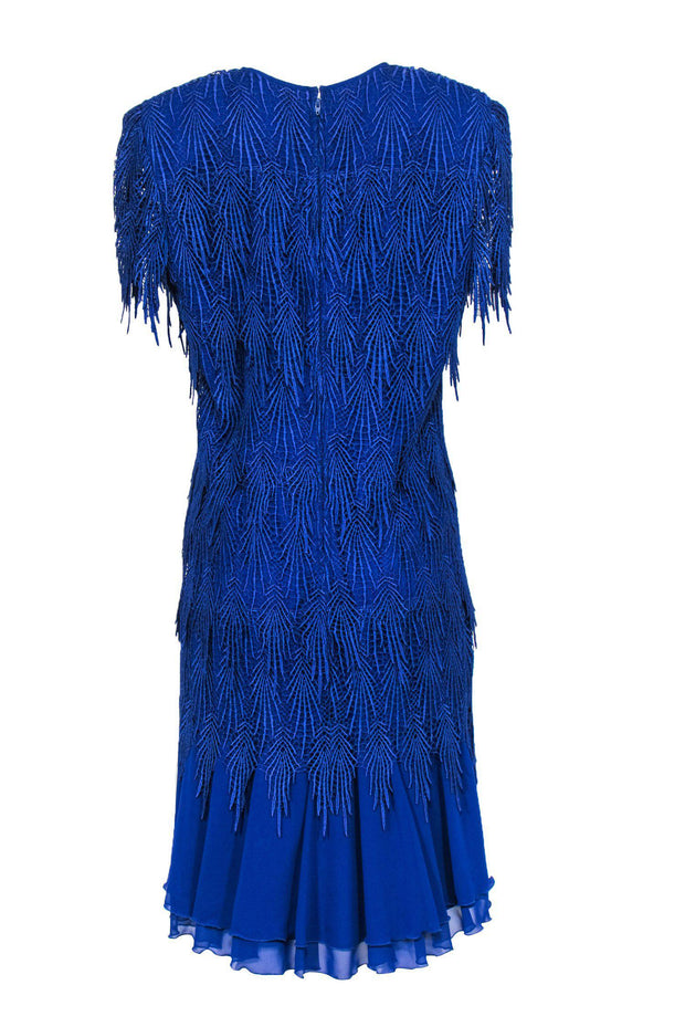 Current Boutique-Cattiva - Vintage Cobalt Blue Cap Sleeve Midi Dress w/ Lace Overlay Sz M