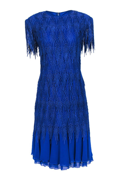 Current Boutique-Cattiva - Vintage Cobalt Blue Cap Sleeve Midi Dress w/ Lace Overlay Sz M