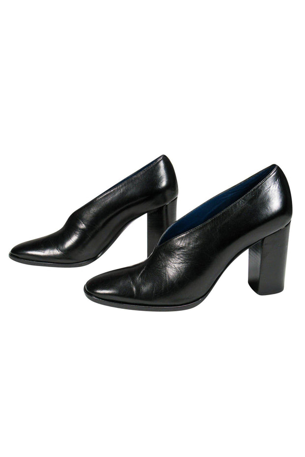 Current Boutique-Celine - Black Smooth Leather Block Heels Sz 7.5