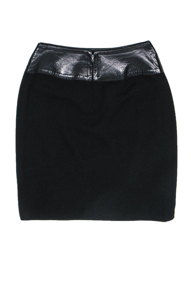 Current Boutique-Celine - Black Wool Pencil Skirt w/ Leather Waist Sz 8