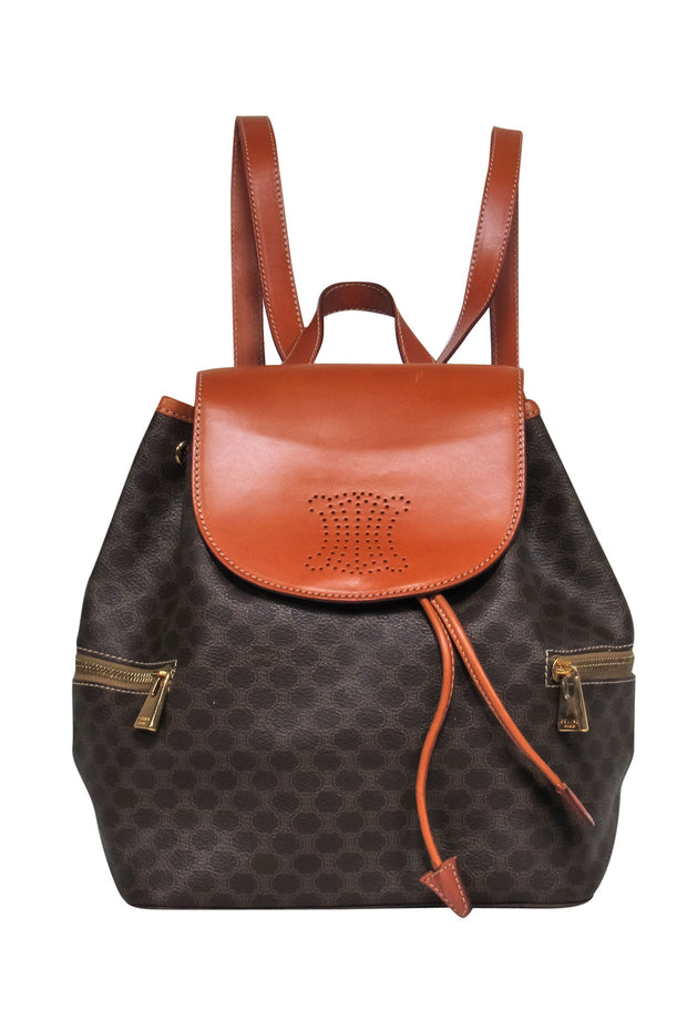 Celine Vintage Brown Monogram Suede And Leather Macadam Shoulder Bag
