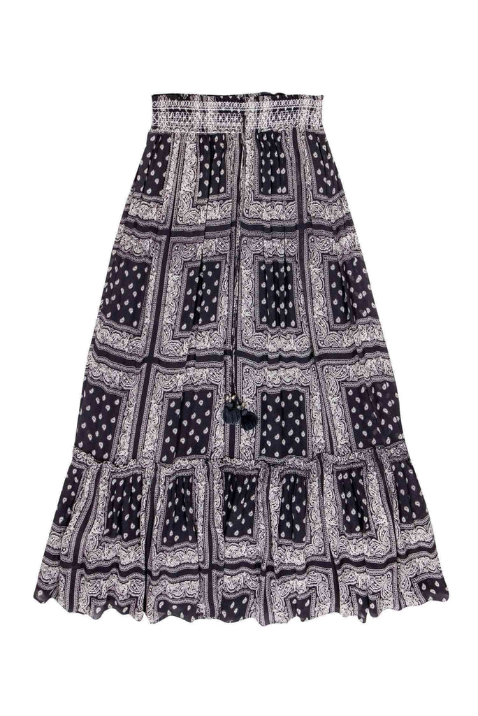 Chan Luu Dark Grey Ivory Paisley Maxi Skirt Sz M Current