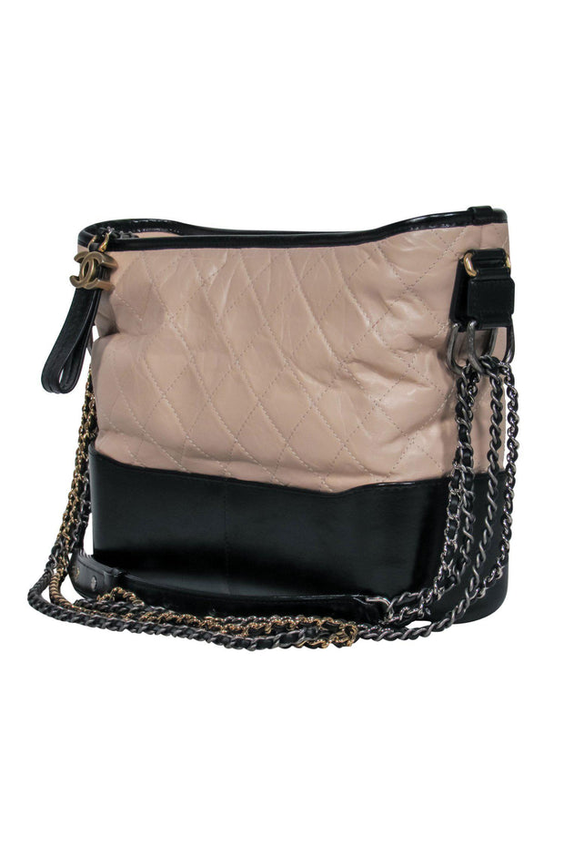 Current Boutique-Chanel - Beige & Black Leather Quilted "Gabrielle" Handbag