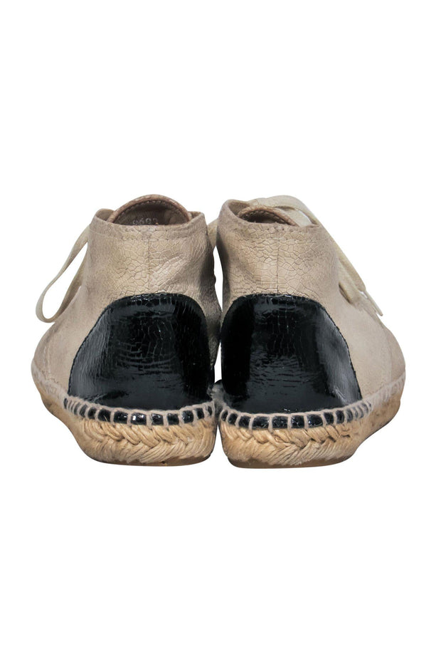 Current Boutique-Chanel - Beige Crackled Leather Espadrille Sneakers w/ Toe Cap Sz 6.5
