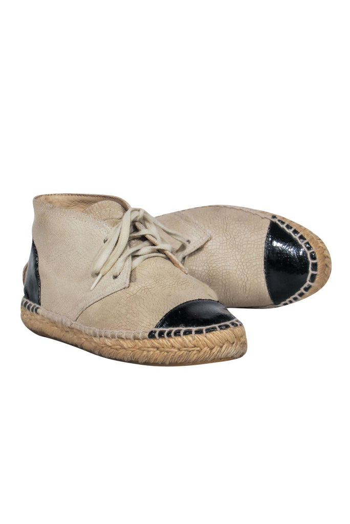 Chanel - Beige Crackled Leather Espadrille Sneakers w/ Toe Cap Sz 6.5 –  Current Boutique