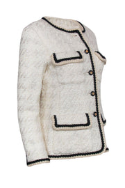 Current Boutique-Chanel - Beige Tweed Button-Up Jacket w/ Black Trim Sz 6