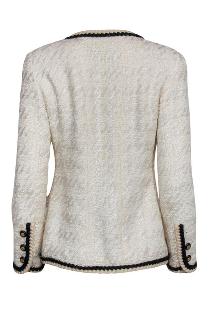 Chanel - Beige Tweed Button-Up Jacket w/ Black Trim Sz 6