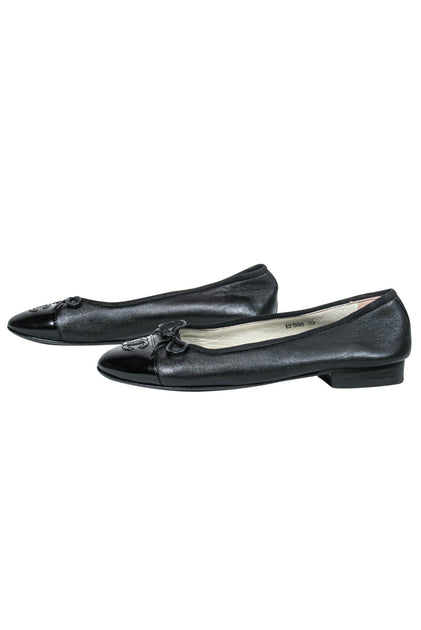 Chanel - Black Ballerina Flats w/ Patent Leather Toe Sz 9 – Current Boutique