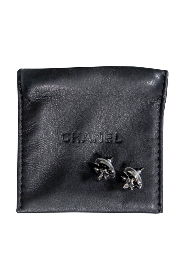 Current Boutique-Chanel - Black Enamel Camellia Flower Studs