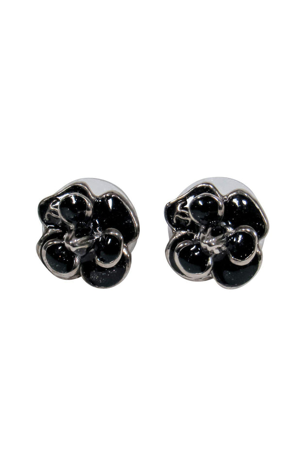 Current Boutique-Chanel - Black Enamel Camellia Flower Studs