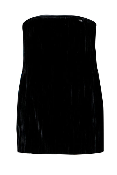 Current Boutique-Chanel - Black Fitted Textured Velvet Strapless Mini Dress Sz 6