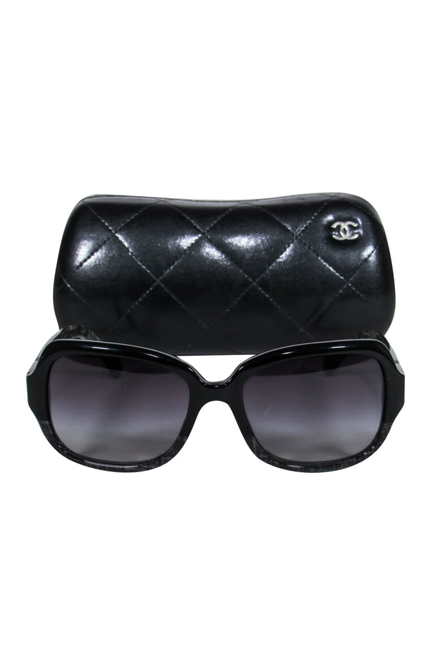 Chanel - Black & Grey Grid Print Square Sunglasses – Current Boutique