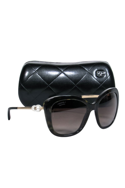 Current Boutique-Chanel - Black Oversized Square Sunglasses w/ Faux Pearls