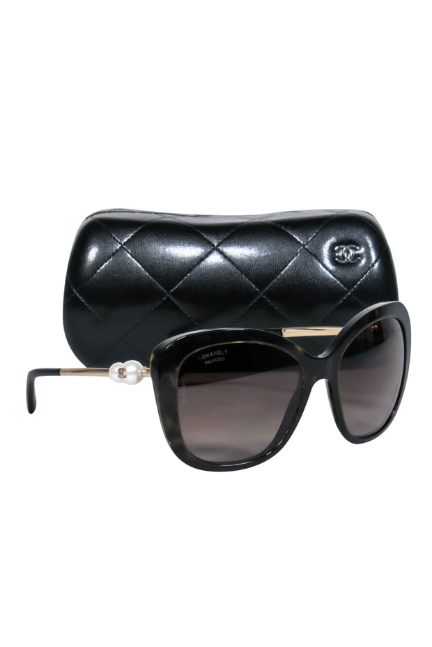Chanel - Black Oversized Square Sunglasses w/ Faux Pearls – Current Boutique