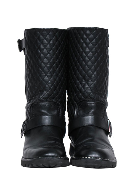 Chanel - Black Quilted Leather Biker Boots Sz 8 – Current Boutique
