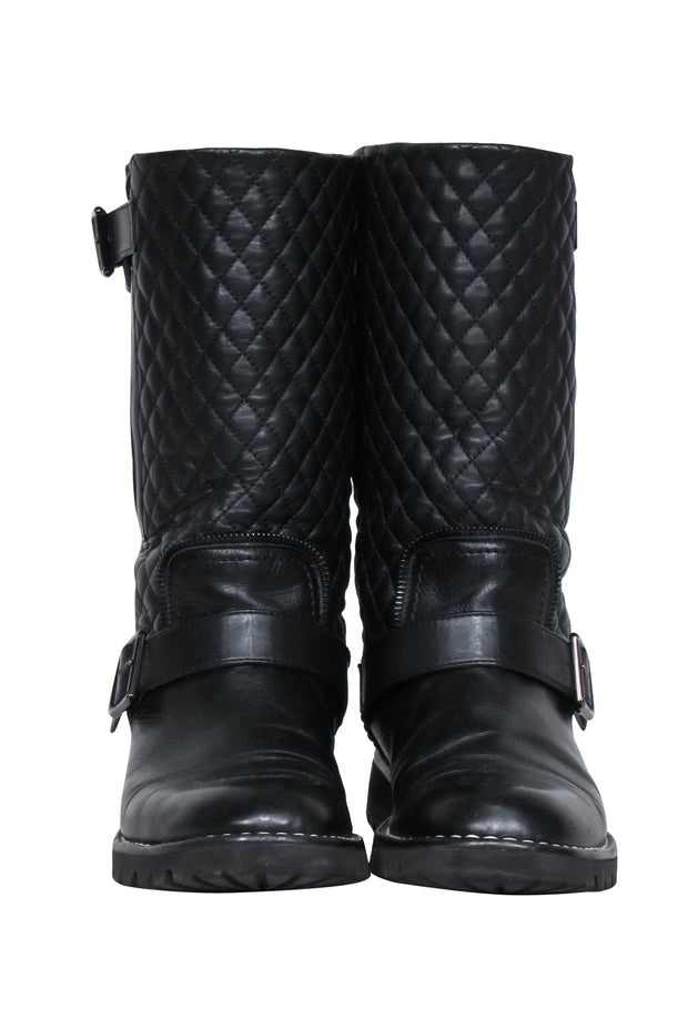 Current Boutique-Chanel - Black Quilted Leather Biker Boots Sz 8