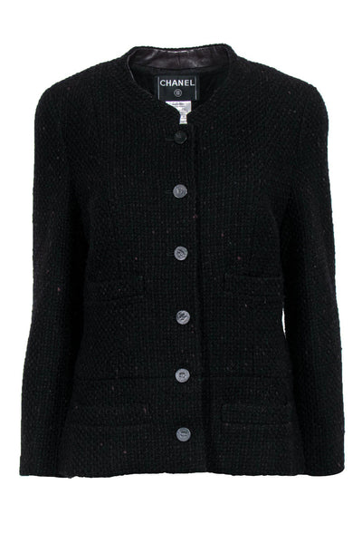 Current Boutique-Chanel - Black & Red Woven Tweed Button Front Jacket Sz 14