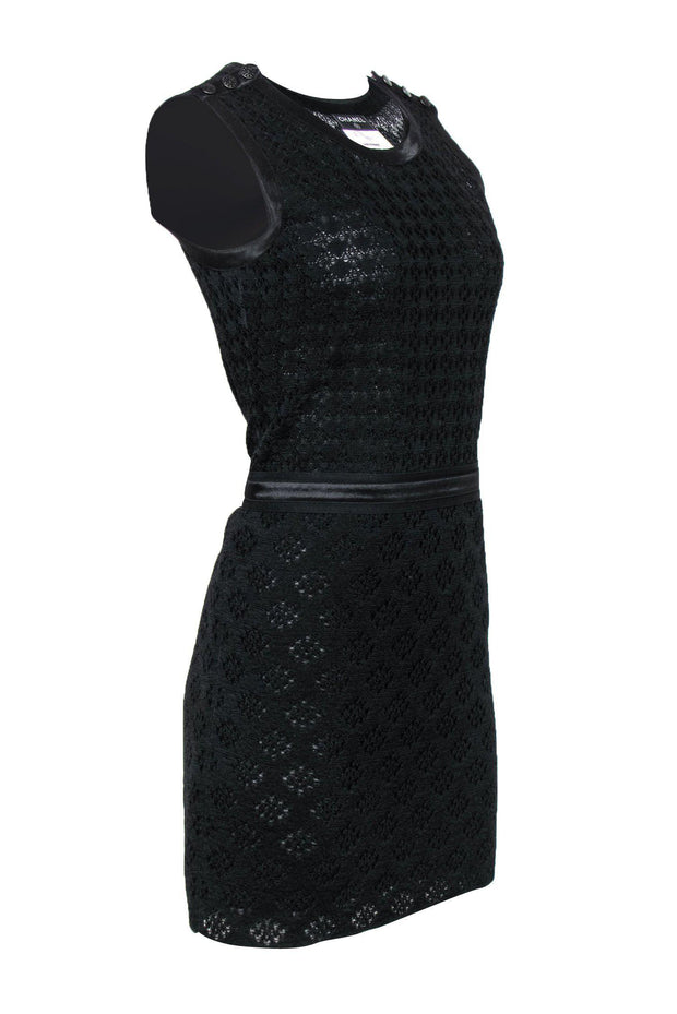 Current Boutique-Chanel - Black Silk Patterned Knit Dress w/ Satin Trim Sz 4