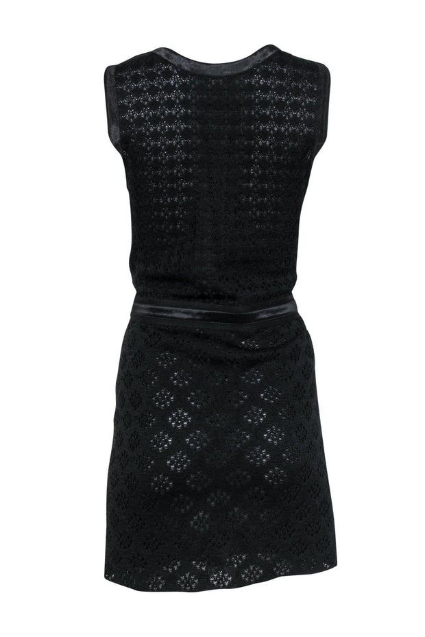 Current Boutique-Chanel - Black Silk Patterned Knit Dress w/ Satin Trim Sz 4