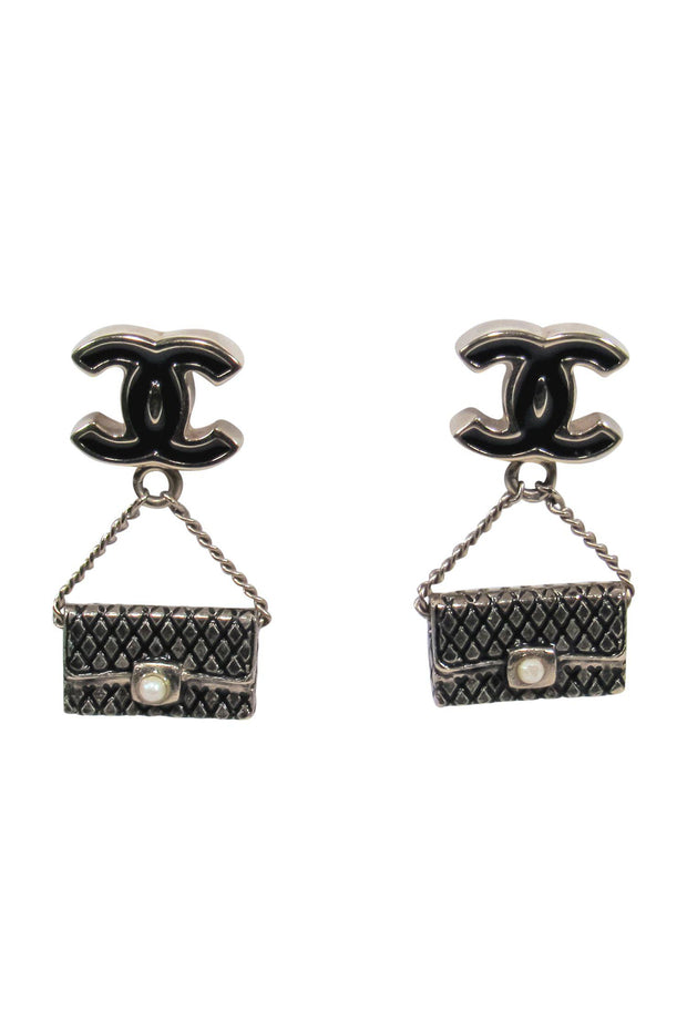 Chanel - Black & Silver Mini Handbag Dangle Earrings – Current Boutique