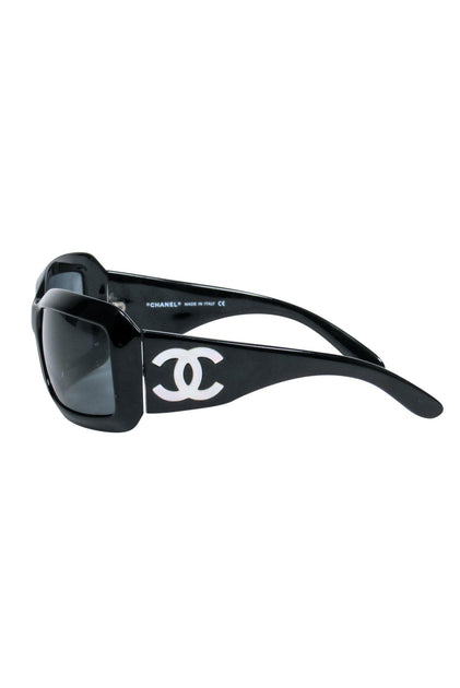 Chanel - Black Square Framed Sunglasses w/ Mother of Pearl Logo