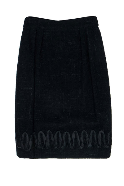 Current Boutique-Chanel - Black Tweed Pencil Skirt w/ Embroidered Hem Sz 8