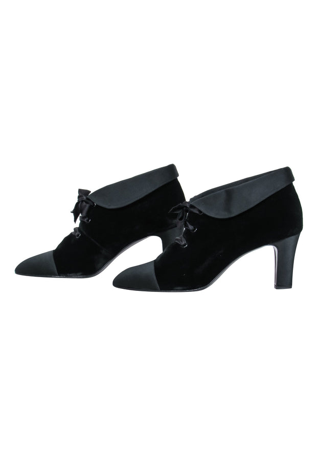 Current Boutique-Chanel - Black Velvet Lace Up Booties Sz 7