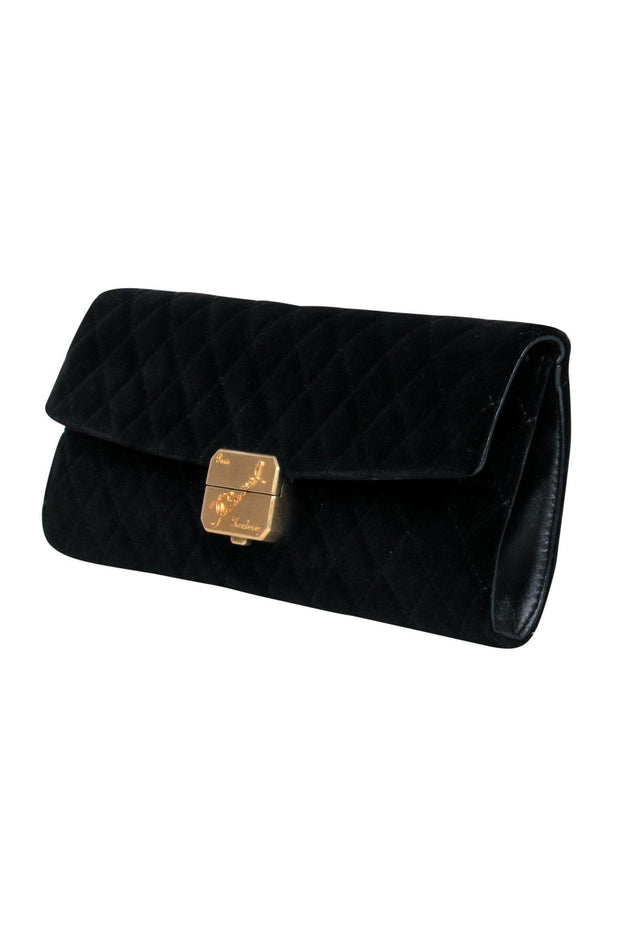 Current Boutique-Chanel - Black Velvet Quilted Clutch