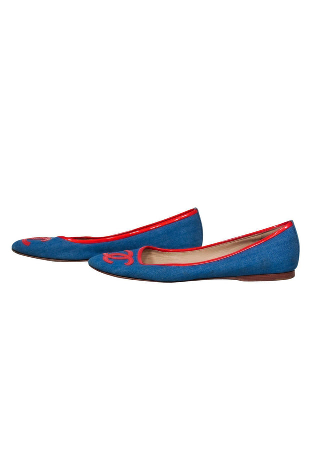 Chanel - Blue Chambray Ballet Flats w/ Red Leather Trim Sz 10 – Current  Boutique