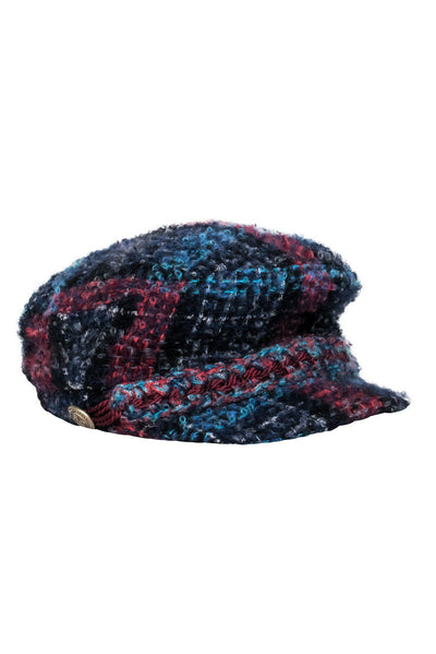 Current Boutique-Chanel - Blue, Navy & Red Tweed Newsboy Cap Sz S