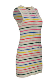 Current Boutique-Chanel - Cream & Multicolored Striped Sleeveless Ribbed Knit Sweater Dress Sz 4