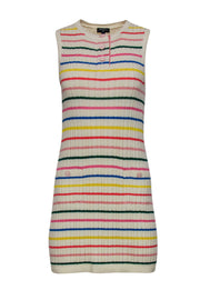 Current Boutique-Chanel - Cream & Multicolored Striped Sleeveless Ribbed Knit Sweater Dress Sz 4