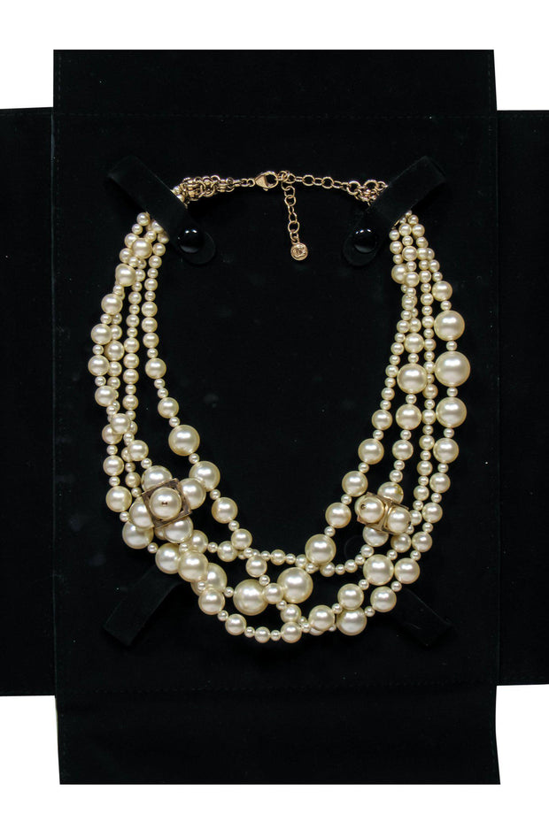 Current Boutique-Chanel - Faux Pearl Bubble & Square Design Layered Necklace