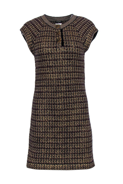 Current Boutique-Chanel - Golden Brown & Red Tweed Cap Sleeve Sheath Dress Sz 4