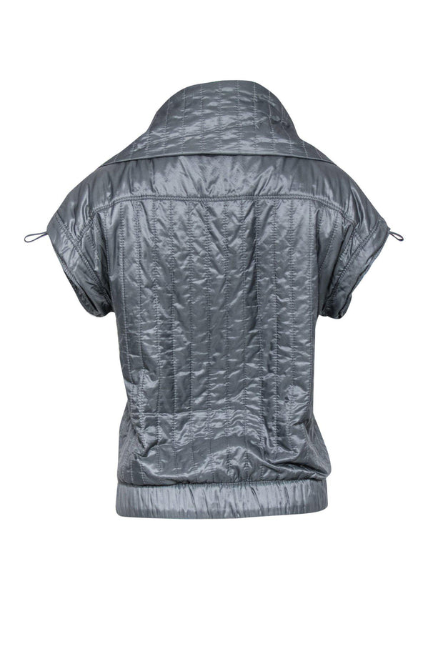 Chanel - Grey Quilted Zip-Up Vest w/ Oversized Collar Sz 2