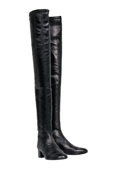 Current Boutique-Chanel - Gunmetal Shiny Over-the-Knee "Fantasy Stretch Leather" Boots Sz 7