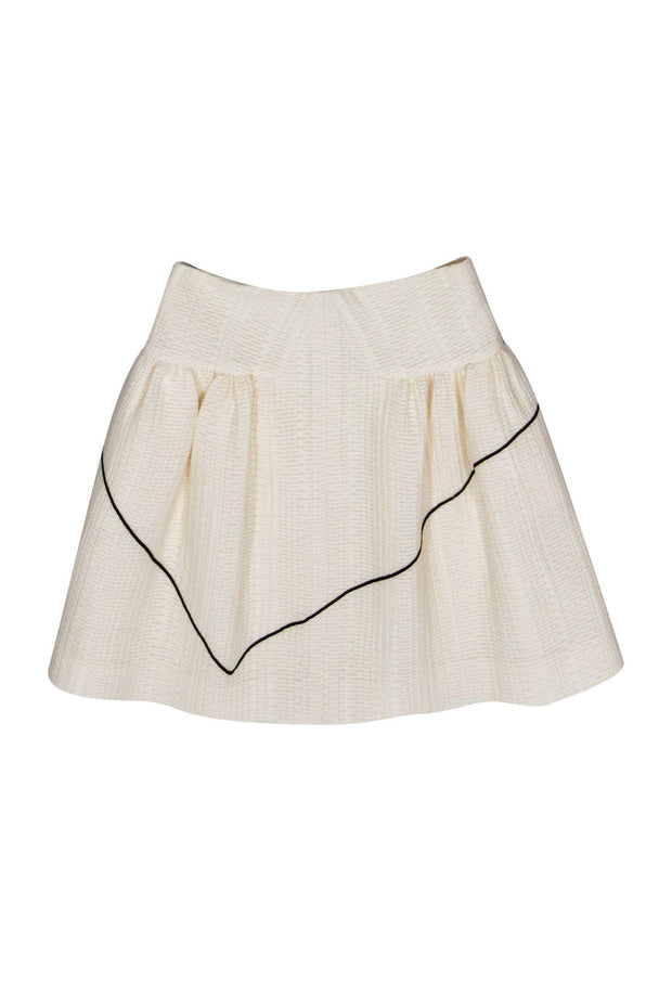 Current Boutique-Chanel - Ivory Textured A-Line Skirt w/ Black Piping Sz 4