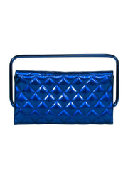 Current Boutique-Chanel - Metallic Blue Quilted Patent Leather Bar Handle Bag