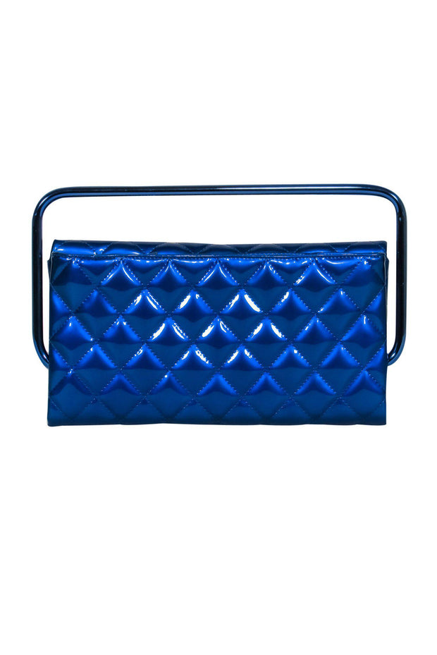 Current Boutique-Chanel - Metallic Blue Quilted Patent Leather Bar Handle Bag