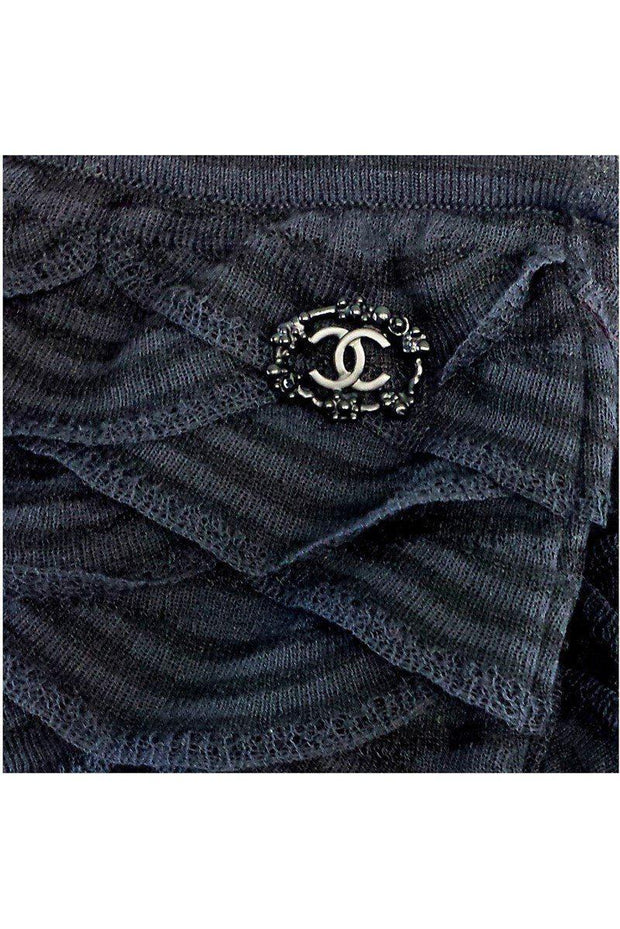 Current Boutique-Chanel - Navy & Black Scalloped Cotton Blend Skirt Sz 6
