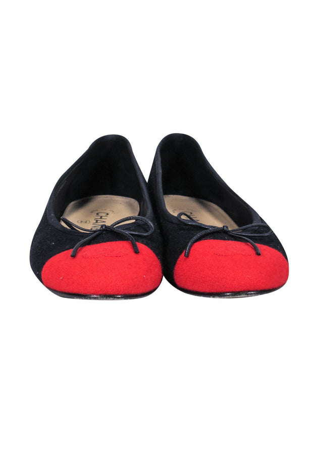 Current Boutique-Chanel - Navy & Red Two Toned Flats Sz 7.5